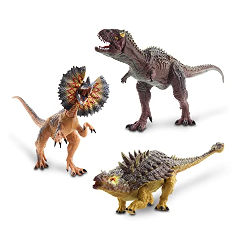 NKOK WowWorld Poseable Dinosaurs Playset Medium 3-Pack Set (Ankylosaurus, Dilophosaurus, Carnotaurus), Multi, (3264) von NKOK