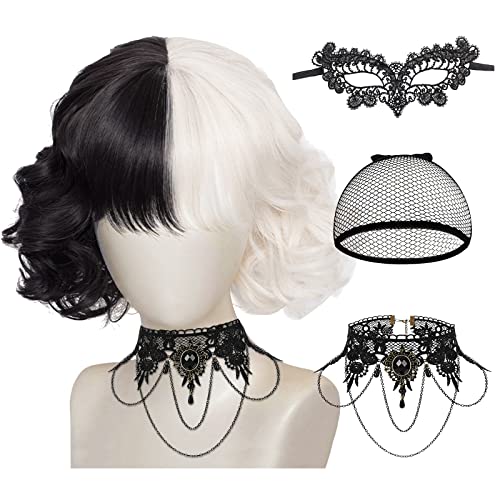 Schwarze und WeißE PerüCke Kurz Gewellt Schwarz Weiß, Halb Schwarz Halb Weiß PerüCke, Halloween Kurze Schwarz WeißE PerüCke, Cosplay Party Wig für Karneval und Party Fancy Dress Schwarze und WeißE PerüCke Kurz Gewellt Schwarz Weiß, Halb Schwarz Halb Weiß PerüCke, Halloween Kurze Schwarz WeißE PerüCke, Cosplay Party Wig für Karneval und Party Fancy Dress von NMBCH