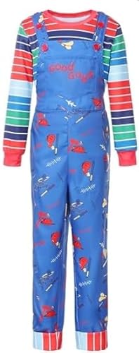 NMKL Halloween-Kostüme, gestreiftes Oberteil mit blauer Latzhose, Cosplay-Outfit-Set (130) von NMKL