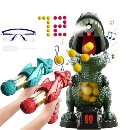 Dinosaurier Schießspielzeug mit 2 Luftschießpistolen, Bewegliches Schießen Spielzeugpistolen Zielscheibe mit 72 Schaumstoffbällen mit Sprühfunktion, LED-Zähler, Ton, für 5 6 7 8+ Jungen und Mädchen von NMM