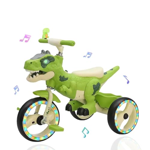 NMM Laufrad Dreirad, Dreirad ab 2 Jahre, Dinosaurier Spielzeug mit Musik Licht und Fahrradhupe Kinder, Laufrad ab 2, 3, 4, 5, 6, 7, 8 Jahre (Grün - Glanzrad) von NMM