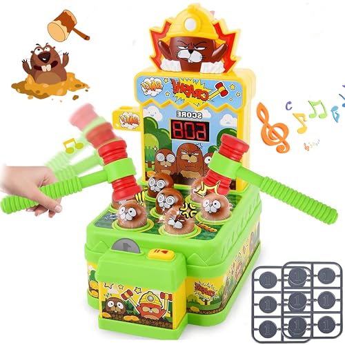 NMM Whack Spiel mit 2 Hämmern, Elektronisches Mini Arcade Spielzeug für Kinder 3 4 5 6+ Jahre, Schlag den Maulwurf Musik Klopfspiel Interaktives Pädagogisches Geschenk für Kinder Baby Kleinkinder von NMM