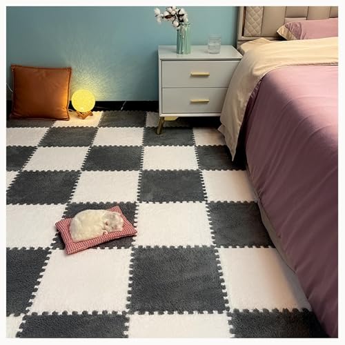 0,4 Zoll Dicke Puzzle-Spielmatten Aus Teppich for Das Spielzimmer Im Wohnzimmer, 50 Stück Ineinandergreifende Teppichfliesen Aus Plüschschaum, Flauschige Bodenmatte(Gray+White) von NMVAWIPT