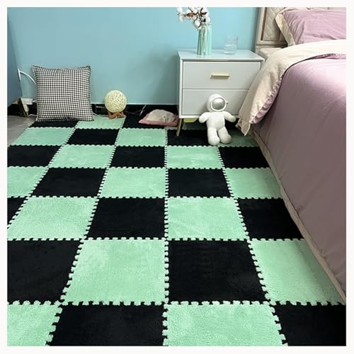 0,4 Zoll Dicke Puzzle-Spielmatten Aus Teppich for Das Spielzimmer Im Wohnzimmer, 50 Stück Ineinandergreifende Teppichfliesen Aus Plüschschaum, Flauschige Bodenmatte(Green+Black) von NMVAWIPT