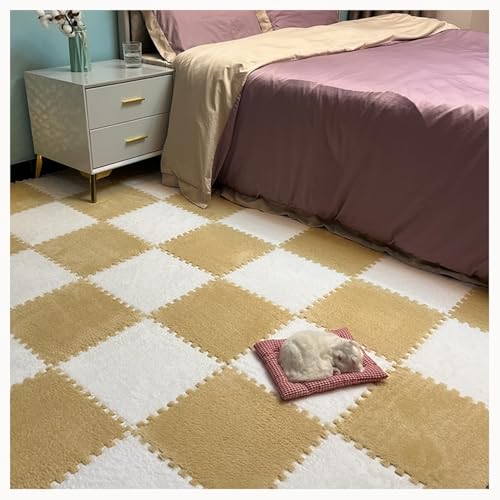 0,4 Zoll Dicke Puzzle-Spielmatten Aus Teppich for Das Spielzimmer Im Wohnzimmer, 50 Stück Ineinandergreifende Teppichfliesen Aus Plüschschaum, Flauschige Bodenmatte(Light Brown+White) von NMVAWIPT