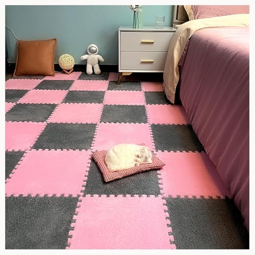 0,4 Zoll Dicke Puzzle-Spielmatten Aus Teppich for Das Spielzimmer Im Wohnzimmer, 50 Stück Ineinandergreifende Teppichfliesen Aus Plüschschaum, Flauschige Bodenmatte(Pink+Gray) von NMVAWIPT