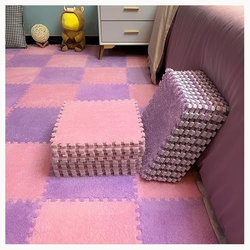 0,4 Zoll Dicke Puzzle-Spielmatten Aus Teppich for Das Spielzimmer Im Wohnzimmer, 50 Stück Ineinandergreifende Teppichfliesen Aus Plüschschaum, Flauschige Bodenmatte(Purple+Pink) von NMVAWIPT