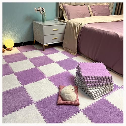 0,4 Zoll Dicke Puzzle-Spielmatten Aus Teppich for Das Spielzimmer Im Wohnzimmer, 50 Stück Ineinandergreifende Teppichfliesen Aus Plüschschaum, Flauschige Bodenmatte(Purple+White) von NMVAWIPT