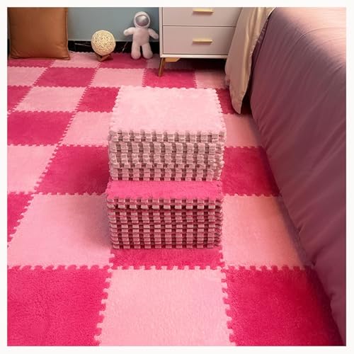 0,4 Zoll Dicke Puzzle-Spielmatten Aus Teppich for Das Spielzimmer Im Wohnzimmer, 50 Stück Ineinandergreifende Teppichfliesen Aus Plüschschaum, Flauschige Bodenmatte(Rose Red+Pink) von NMVAWIPT
