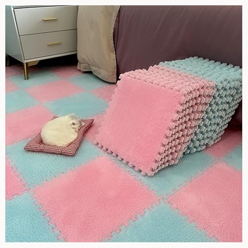 0,4 Zoll Dicke Puzzle-Spielmatten Aus Teppich for Das Spielzimmer Im Wohnzimmer, 50 Stück Ineinandergreifende Teppichfliesen Aus Plüschschaum, Flauschige Bodenmatte(Sky Blue+Pink) von NMVAWIPT