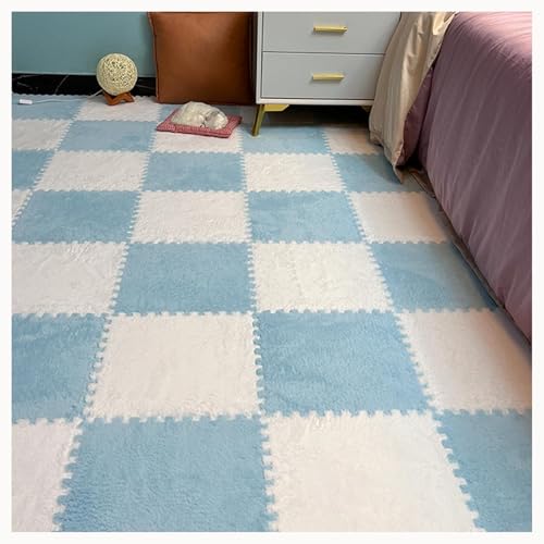 0,4 Zoll Dicke Puzzle-Spielmatten Aus Teppich for Das Spielzimmer Im Wohnzimmer, 50 Stück Ineinandergreifende Teppichfliesen Aus Plüschschaum, Flauschige Bodenmatte(Sky Blue+White) von NMVAWIPT