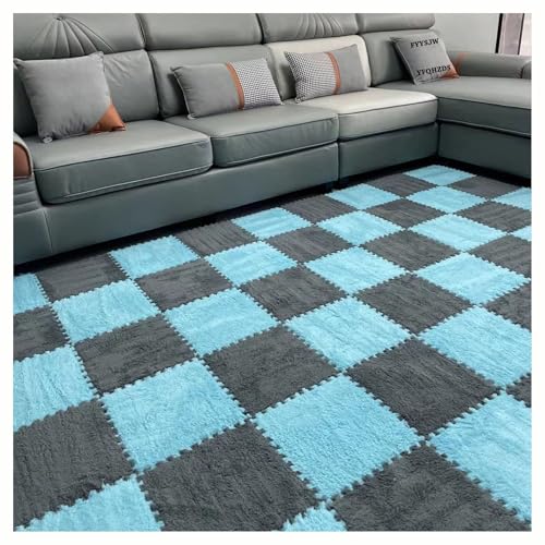 0,4 Zoll Verdickte, Ineinandergreifende Bodenmatte Aus Plüsch, Flauschiger Puzzle-Teppich, Quadratische Schaumstofffliesenmatten Mit Kanten, 10 Stück(Gray+Dark Blue) von NMVAWIPT