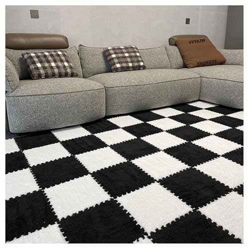 0,4 Zoll Verdickte, Ineinandergreifende Bodenmatte Aus Plüsch, Flauschiger Puzzle-Teppich, Quadratische Schaumstofffliesenmatten Mit Kanten, 10 Stück(White+Black) von NMVAWIPT