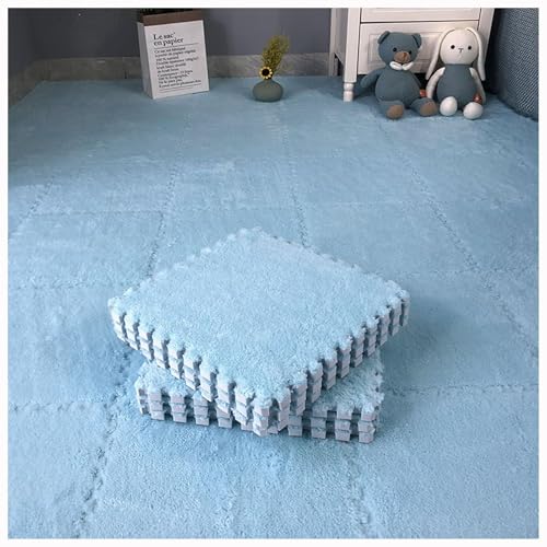 10 Stück, 12 X 12 Zoll, Weiche Plüsch-Puzzle-Spielmatten, Ineinander Greifende Bodenmatten, Flauschige Teppichfliesen Aus Plüsch(Blue) von NMVAWIPT