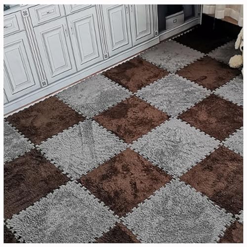 10 Stück, 12 X 12 Zoll, Weiche Plüsch-Puzzle-Spielmatten, Ineinander Greifende Bodenmatten, Flauschige Teppichfliesen Aus Plüsch(Coffee+Gray) von NMVAWIPT