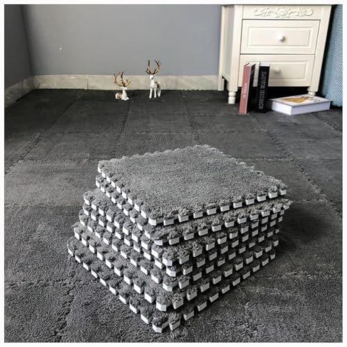 10 Stück, 12 X 12 Zoll, Weiche Plüsch-Puzzle-Spielmatten, Ineinander Greifende Bodenmatten, Flauschige Teppichfliesen Aus Plüsch(Gray) von NMVAWIPT