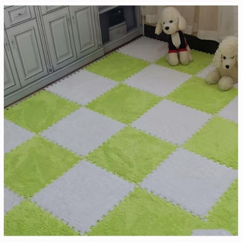 10 Stück, 12 X 12 Zoll, Weiche Plüsch-Puzzle-Spielmatten, Ineinander Greifende Bodenmatten, Flauschige Teppichfliesen Aus Plüsch(Green+White) von NMVAWIPT
