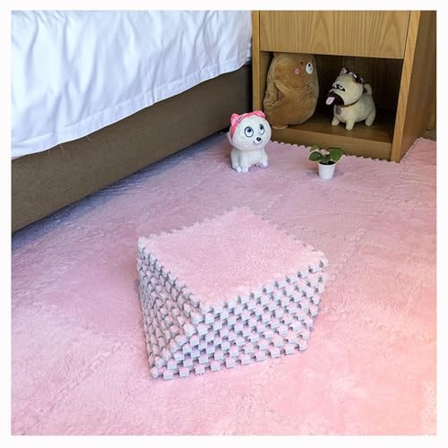 10 Stück, 12 X 12 Zoll, Weiche Plüsch-Puzzle-Spielmatten, Ineinander Greifende Bodenmatten, Flauschige Teppichfliesen Aus Plüsch(Pink) von NMVAWIPT