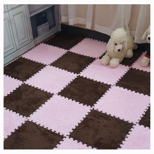 10 Stück, 12 X 12 Zoll, Weiche Plüsch-Puzzle-Spielmatten, Ineinander Greifende Bodenmatten, Flauschige Teppichfliesen Aus Plüsch(Pink+Coffee) von NMVAWIPT