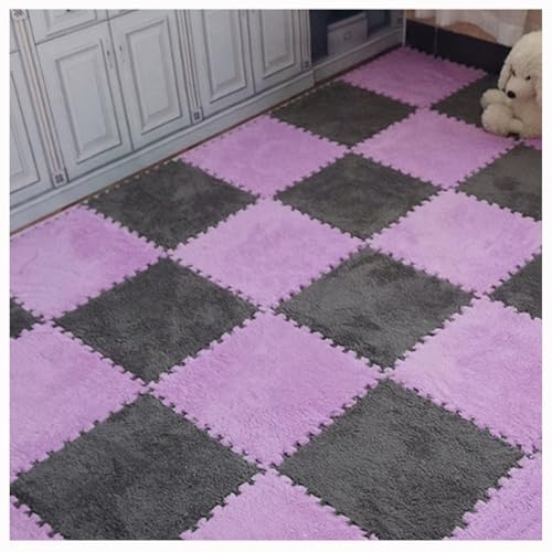 10 Stück, 12 X 12 Zoll, Weiche Plüsch-Puzzle-Spielmatten, Ineinander Greifende Bodenmatten, Flauschige Teppichfliesen Aus Plüsch(Purple+Gray) von NMVAWIPT