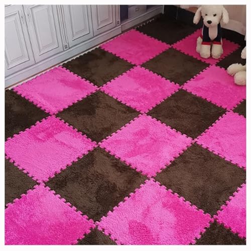 10 Stück, 12 X 12 Zoll, Weiche Plüsch-Puzzle-Spielmatten, Ineinander Greifende Bodenmatten, Flauschige Teppichfliesen Aus Plüsch(Rose Red+Coffee) von NMVAWIPT