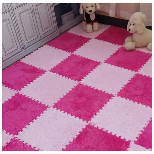10 Stück, 12 X 12 Zoll, Weiche Plüsch-Puzzle-Spielmatten, Ineinander Greifende Bodenmatten, Flauschige Teppichfliesen Aus Plüsch(Rose Red+Pink) von NMVAWIPT
