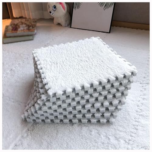 10 Stück, 12 X 12 Zoll, Weiche Plüsch-Puzzle-Spielmatten, Ineinander Greifende Bodenmatten, Flauschige Teppichfliesen Aus Plüsch(White) von NMVAWIPT