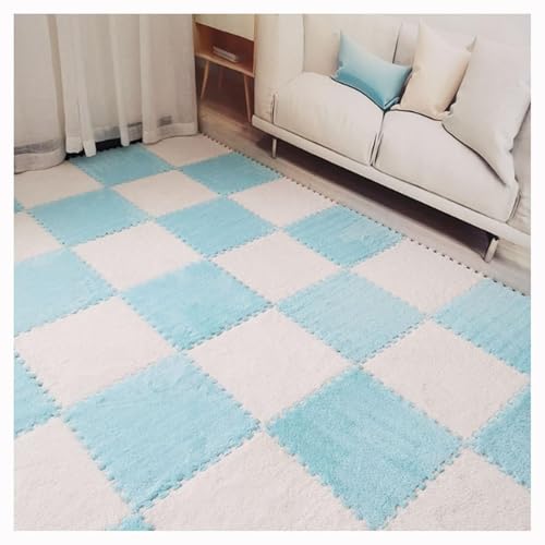 10 Stück, 12 X 12 Zoll, Weiche Plüsch-Puzzle-Spielmatten, Ineinander Greifende Bodenmatten, Flauschige Teppichfliesen Aus Plüsch(White+Blue) von NMVAWIPT