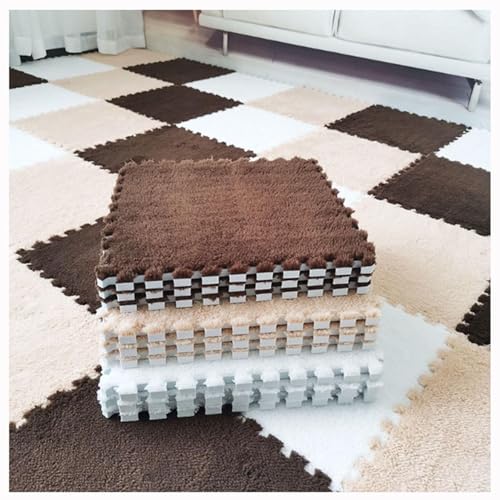 10 Stück, 12 X 12 Zoll, Weiche Plüsch-Puzzle-Spielmatten, Ineinander Greifende Bodenmatten, Flauschige Teppichfliesen Aus Plüsch(White+Light Brown+Coffee) von NMVAWIPT