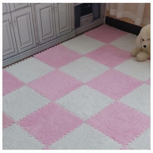 10 Stück, 12 X 12 Zoll, Weiche Plüsch-Puzzle-Spielmatten, Ineinander Greifende Bodenmatten, Flauschige Teppichfliesen Aus Plüsch(White+Pink) von NMVAWIPT