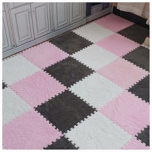 10 Stück, 12 X 12 Zoll, Weiche Plüsch-Puzzle-Spielmatten, Ineinander Greifende Bodenmatten, Flauschige Teppichfliesen Aus Plüsch(White+Pink+Gray) von NMVAWIPT