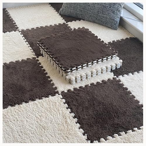 10 Stück – 24 X 24 Zoll, Ineinandergreifende Plüsch-Teppichfliesen Aus Schaumstoff Mit Rand, Puzzle-Spielmatte, Teppiche, Heimdekoration(Dark Brown+Light Brown) von NMVAWIPT