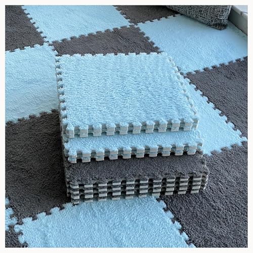 10 Stück – 24 X 24 Zoll, Ineinandergreifende Plüsch-Teppichfliesen Aus Schaumstoff Mit Rand, Puzzle-Spielmatte, Teppiche, Heimdekoration(Gray+Sky Blue) von NMVAWIPT