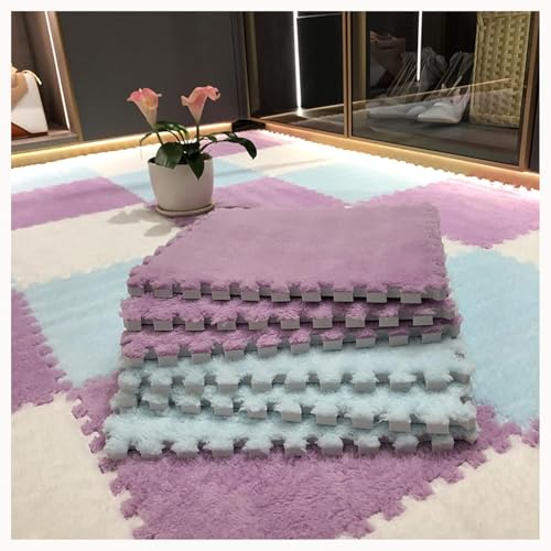 10 Stück 24 X 24 Zoll Große, Zottelige Ineinandergreifende Schaumstoff-Teppichfliesen Mit Rand(White+Sky Blue+Purple) von NMVAWIPT