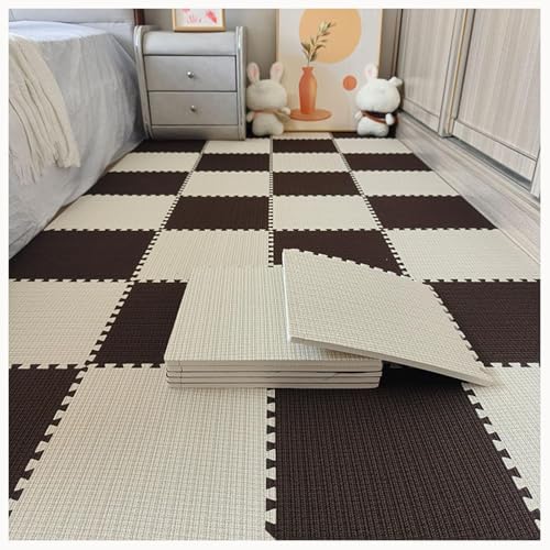 10 Stück 24 X 24 Zoll Ineinander Greifende Schaumstoff-Teppichfliesen, Bodenmatten Aus Baumwollleinen Mit Rand, Puzzlefliesen for Das Fitnessstudio Zu Hause(Beige+Black) von NMVAWIPT