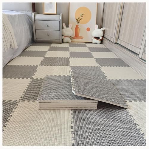 10 Stück 24 X 24 Zoll Ineinander Greifende Schaumstoff-Teppichfliesen, Bodenmatten Aus Baumwollleinen Mit Rand, Puzzlefliesen for Das Fitnessstudio Zu Hause(Beige+Gray) von NMVAWIPT