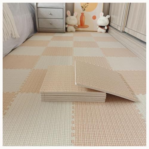10 Stück 24 X 24 Zoll Ineinander Greifende Schaumstoff-Teppichfliesen, Bodenmatten Aus Baumwollleinen Mit Rand, Puzzlefliesen for Das Fitnessstudio Zu Hause(Beige+Light Brown) von NMVAWIPT