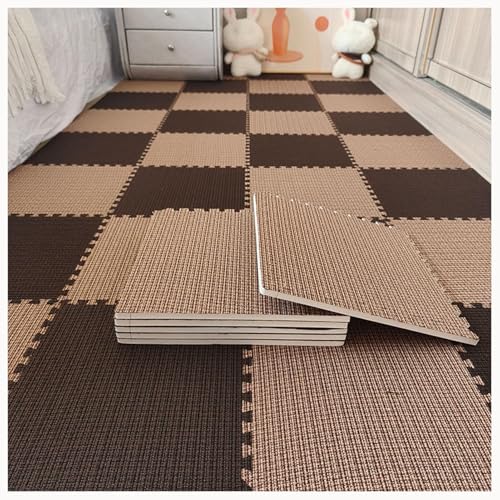 10 Stück 24 X 24 Zoll Ineinander Greifende Schaumstoff-Teppichfliesen, Bodenmatten Aus Baumwollleinen Mit Rand, Puzzlefliesen for Das Fitnessstudio Zu Hause(Dark Brown+Black) von NMVAWIPT