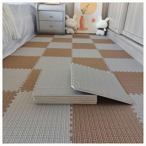 10 Stück 24 X 24 Zoll Ineinander Greifende Schaumstoff-Teppichfliesen, Bodenmatten Aus Baumwollleinen Mit Rand, Puzzlefliesen for Das Fitnessstudio Zu Hause(Dark Brown+Gray) von NMVAWIPT