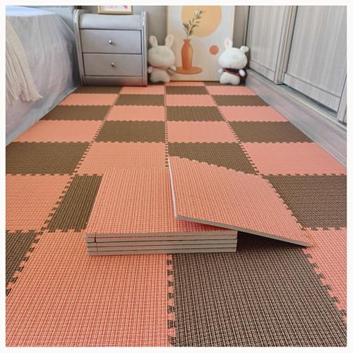 10 Stück 24 X 24 Zoll Ineinander Greifende Schaumstoff-Teppichfliesen, Bodenmatten Aus Baumwollleinen Mit Rand, Puzzlefliesen for Das Fitnessstudio Zu Hause(Dark Brown+Orange) von NMVAWIPT