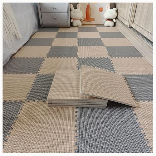 10 Stück 24 X 24 Zoll Ineinander Greifende Schaumstoff-Teppichfliesen, Bodenmatten Aus Baumwollleinen Mit Rand, Puzzlefliesen for Das Fitnessstudio Zu Hause(Gray+Light Brown) von NMVAWIPT