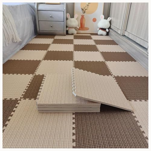 10 Stück 24 X 24 Zoll Ineinander Greifende Schaumstoff-Teppichfliesen, Bodenmatten Aus Baumwollleinen Mit Rand, Puzzlefliesen for Das Fitnessstudio Zu Hause(Light Brown+Dark Brown) von NMVAWIPT