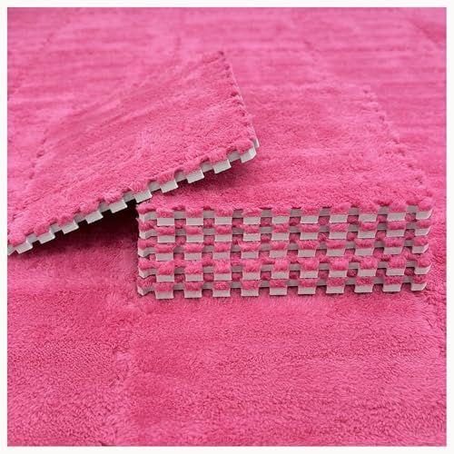 10 Stück 24 X 24 Zoll Quadratische Ineinander Greifende Teppichfliesen Aus Plüschschaum, Puzzlematten for Den Boden, Flauschige Bodenmattenfliesen(Rose Red) von NMVAWIPT