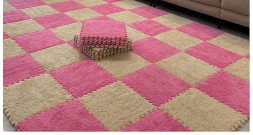 10 Stück Ineinander Greifende Bodenmatten, 12 X 12 Zoll Große Bodenmatte Aus Plüschpuzzleschaumstoff, Flauschige Flächenteppiche, Quadratische Schaumstofffliesen(Apricot+Rose Red) von NMVAWIPT