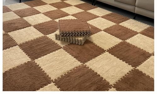 10 Stück Ineinander Greifende Bodenmatten, 12 X 12 Zoll Große Bodenmatte Aus Plüschpuzzleschaumstoff, Flauschige Flächenteppiche, Quadratische Schaumstofffliesen(Coffee+Apricot) von NMVAWIPT