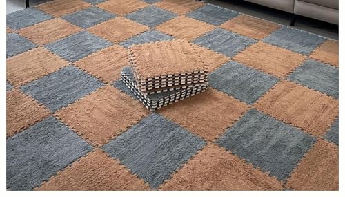 10 Stück Ineinander Greifende Bodenmatten, 12 X 12 Zoll Große Bodenmatte Aus Plüschpuzzleschaumstoff, Flauschige Flächenteppiche, Quadratische Schaumstofffliesen(Coffee+Gray) von NMVAWIPT