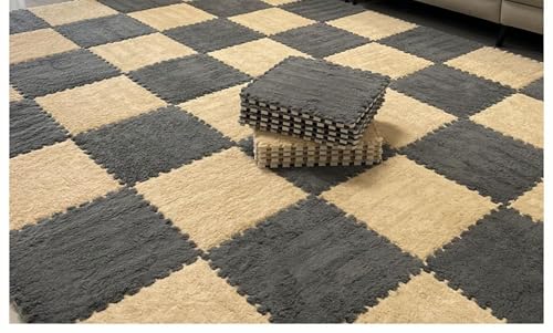 10 Stück Ineinander Greifende Bodenmatten, 12 X 12 Zoll Große Bodenmatte Aus Plüschpuzzleschaumstoff, Flauschige Flächenteppiche, Quadratische Schaumstofffliesen(Gray+Apricot) von NMVAWIPT