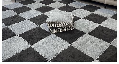 10 Stück Ineinander Greifende Bodenmatten, 12 X 12 Zoll Große Bodenmatte Aus Plüschpuzzleschaumstoff, Flauschige Flächenteppiche, Quadratische Schaumstofffliesen(Gray+Black) von NMVAWIPT