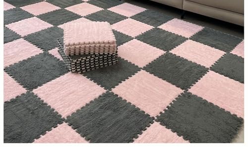 10 Stück Ineinander Greifende Bodenmatten, 12 X 12 Zoll Große Bodenmatte Aus Plüschpuzzleschaumstoff, Flauschige Flächenteppiche, Quadratische Schaumstofffliesen(Gray+Pink) von NMVAWIPT