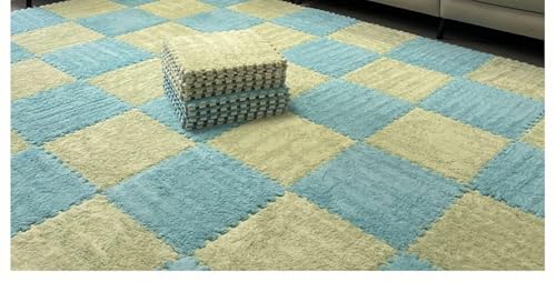10 Stück Ineinander Greifende Bodenmatten, 12 X 12 Zoll Große Bodenmatte Aus Plüschpuzzleschaumstoff, Flauschige Flächenteppiche, Quadratische Schaumstofffliesen(Light Green+Dark Blue) von NMVAWIPT